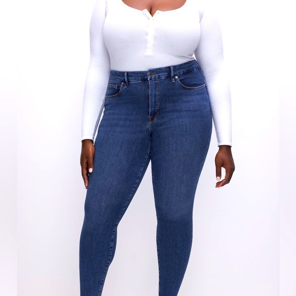 Good American Good Legs Jeans Blue 866 Dark Wash Raw Hem Size 18 EUC - Picture 1 of 11